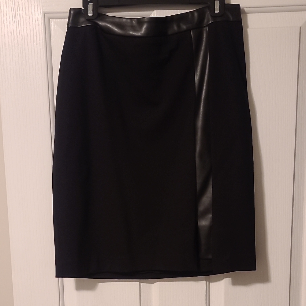 White House Black Market Black Pencil Skirt with Vegam Leather Accents
